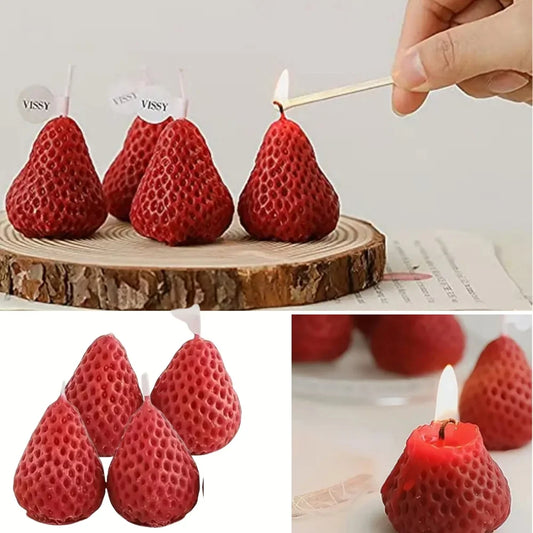 4pcs Strawberry Shaped Soy Wax Candles for Meditation Mood Boosting Weddings Birthday Gifts with Fruit Aroma Smokeless Candles