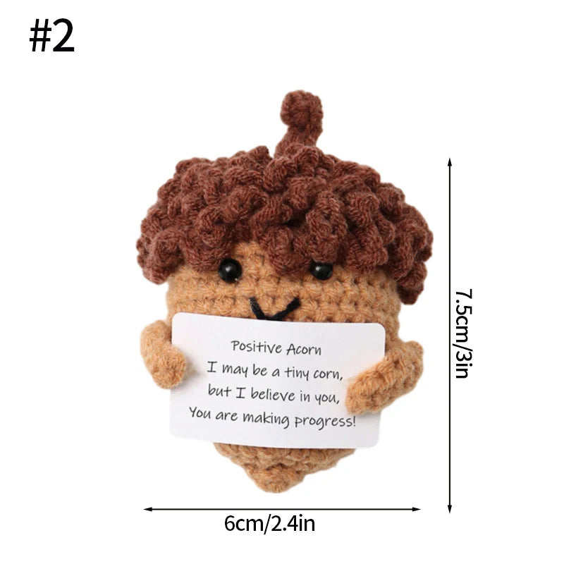 Positive Crochet Doll with Affirmation Card Funny Handmade Creative Gift Ornaments DIY Crochet Kit with Yarn for Birthday