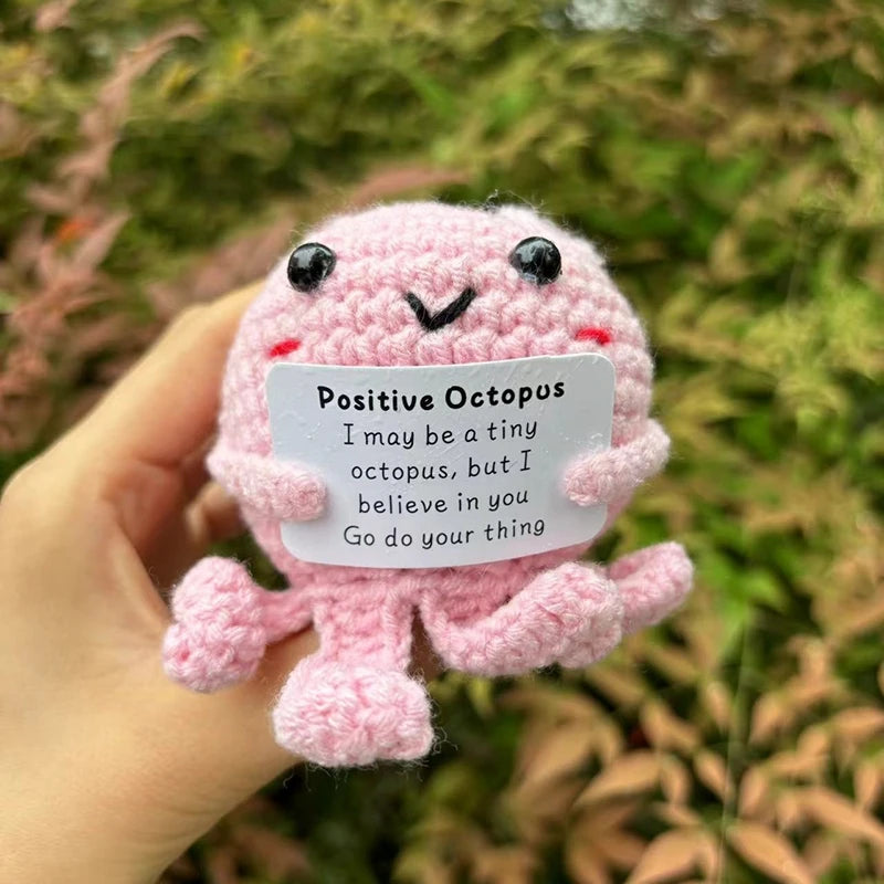 Positive Crochet Doll with Affirmation Card Funny Handmade Creative Gift Ornaments DIY Crochet Kit with Yarn for Birthday