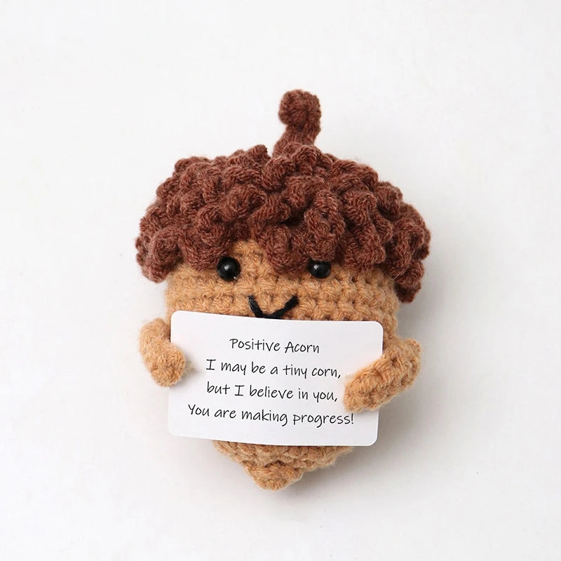 Positive Crochet Doll with Affirmation Card Funny Handmade Creative Gift Ornaments DIY Crochet Kit with Yarn for Birthday