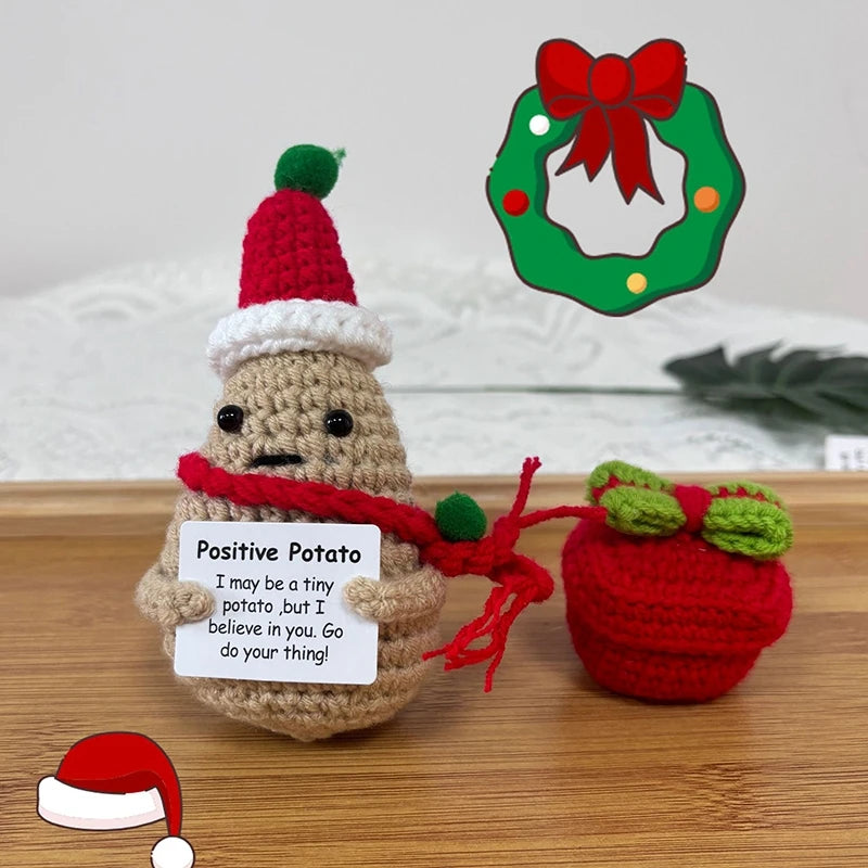 Positive Crochet Doll with Affirmation Card Funny Handmade Creative Gift Ornaments DIY Crochet Kit with Yarn for Birthday