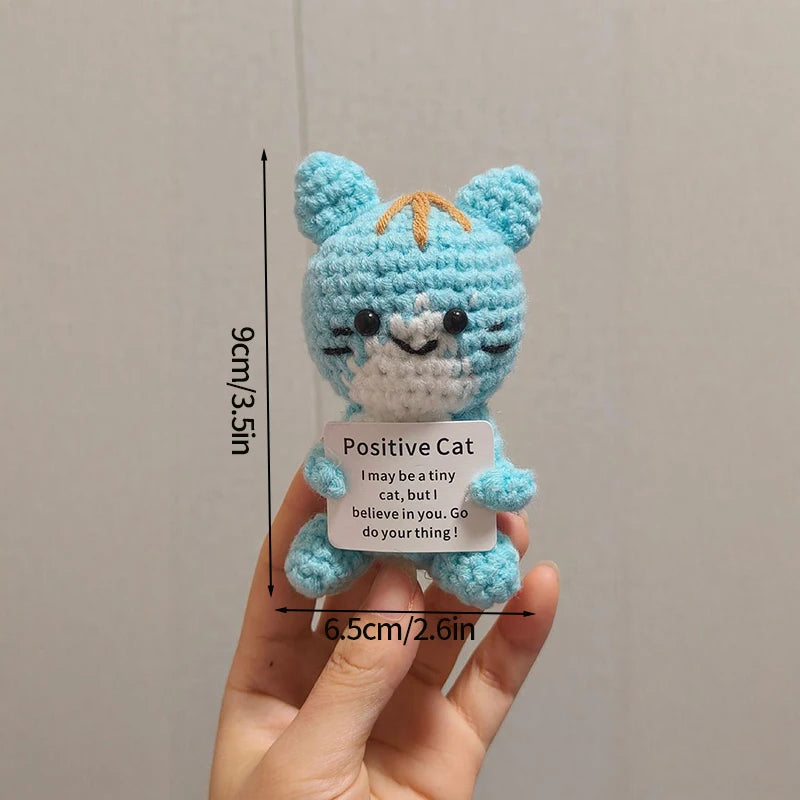 Positive Crochet Doll with Affirmation Card Funny Handmade Creative Gift Ornaments DIY Crochet Kit with Yarn for Birthday